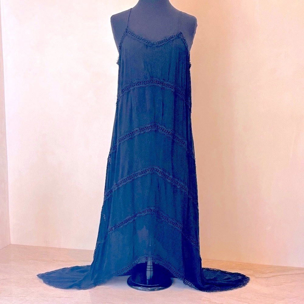 Brontë Black Hawaiian Lace Stripe Maxi Dress, Large, Hand Wash or Dry Clean